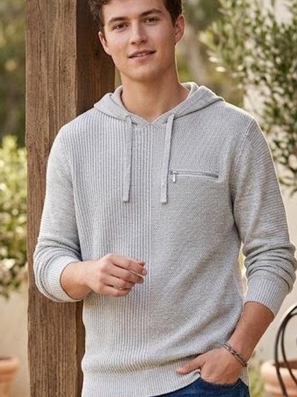 INC International Concepts Light Gray Hooded Knit Pullover